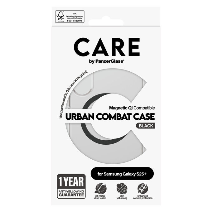 Maska Urban Combat s crnim QI za Samsung Galaxy S25+, Prozirna, PanzerGlass