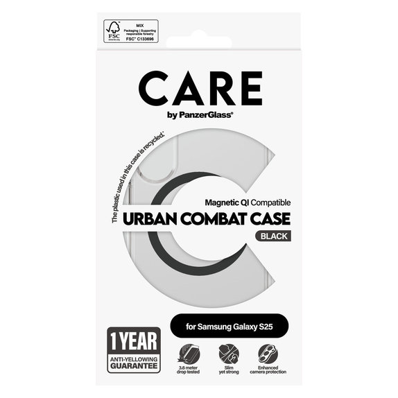 Maska Urban Combat s crnim QI za Samsung Galaxy S25, Prozirna, PanzerGlass