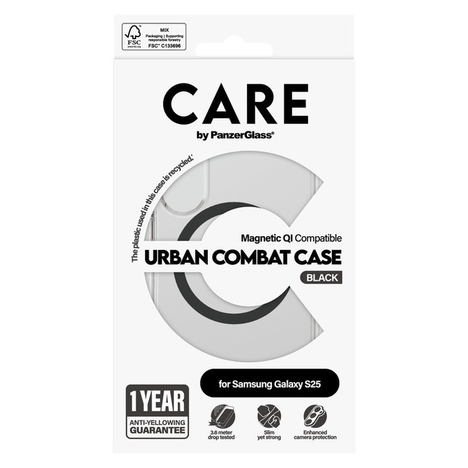 Maska Urban Combat s crnim QI za Samsung Galaxy S25, Prozirna, PanzerGlass