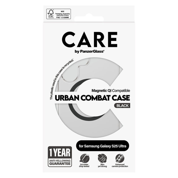 Maska Urban Combat s crnim QI za Samsung Galaxy S25 Ultra, Prozirna, PanzerGlass