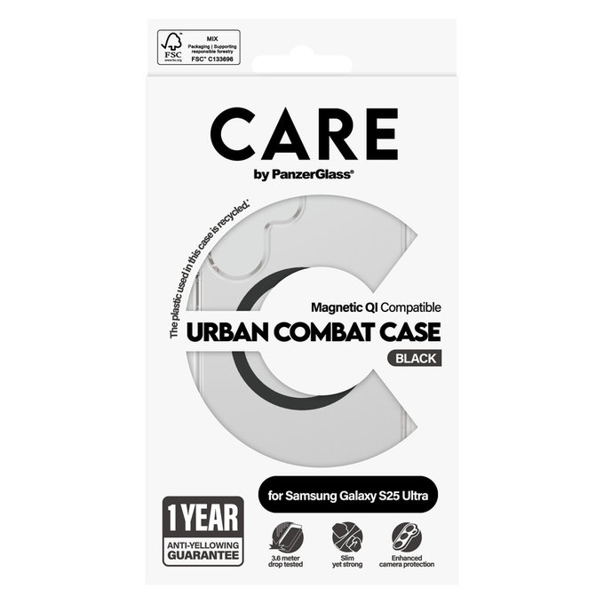 Maska Urban Combat s crnim QI za Samsung Galaxy S25 Ultra, Prozirna, PanzerGlass