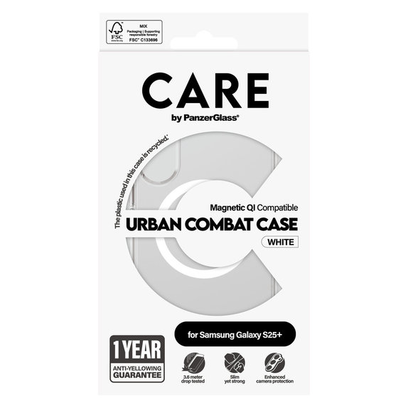 Maska Urban Combat s bijelim QI za Samsung Galaxy S25+, Prozirna, PanzerGlass