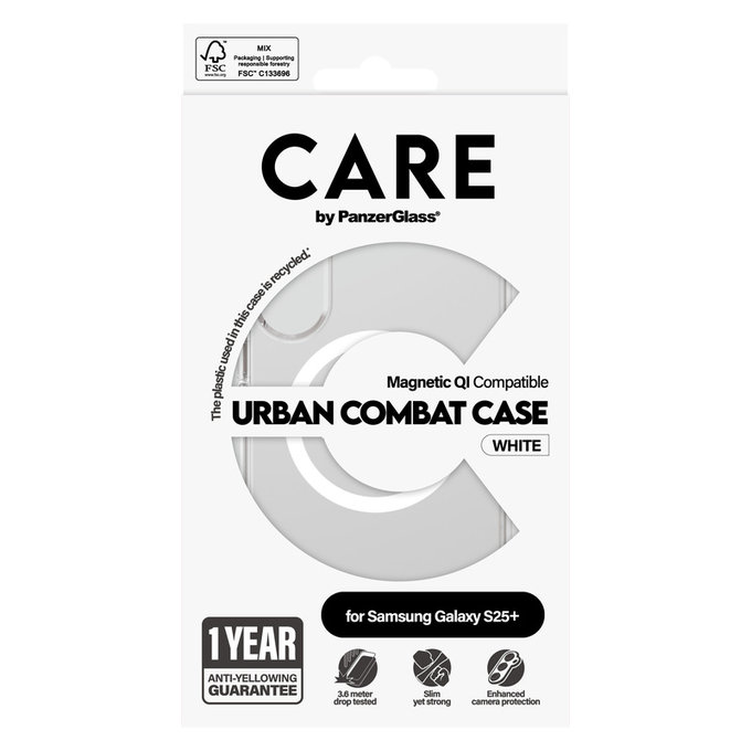 Maska Urban Combat s bijelim QI za Samsung Galaxy S25+, Prozirna, PanzerGlass