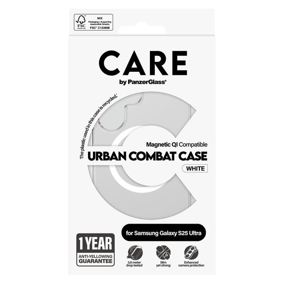 Maska Urban Combat s bijelim QI za Samsung Galaxy S25 Ultra, Prozirna, PanzerGlass
