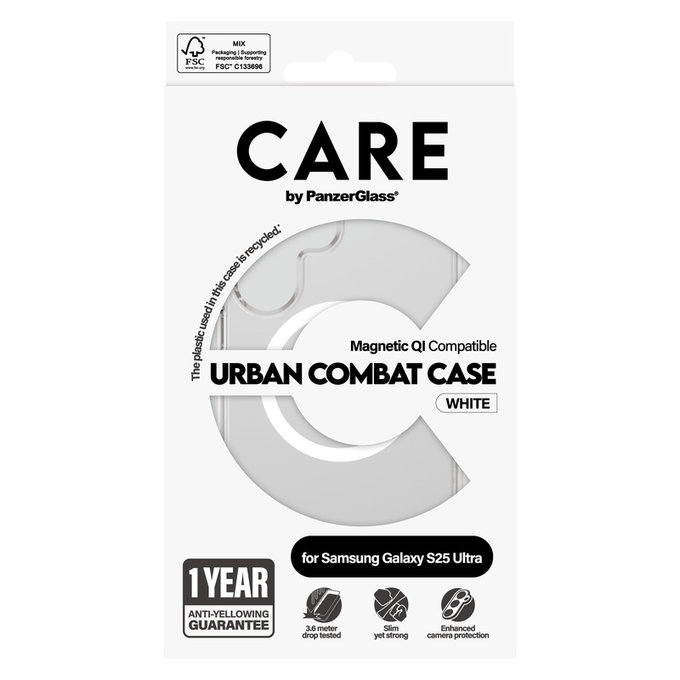 Maska Urban Combat s bijelim QI za Samsung Galaxy S25 Ultra, Prozirna, PanzerGlass