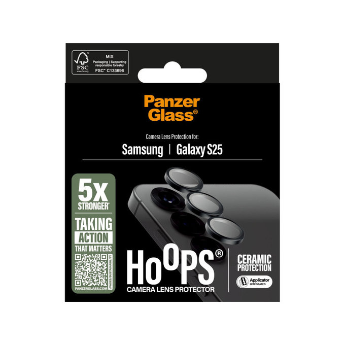 Zaštita objektiva kamere Hoops Ceramic za Samsung S25, Crna, PanzerGlass