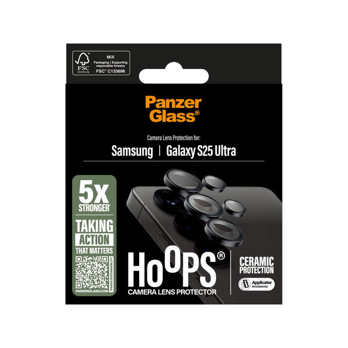 Zaštita objektiva kamere Hoops Ceramic za Samsung S25 Ultra, Crna, PanzerGlass