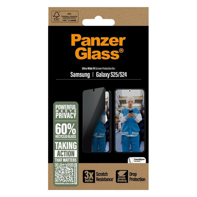 PanzerGlass - Kaljeno Staklo UWF Privacy s aplikatorom za Samsung Galaxy S25, transparent