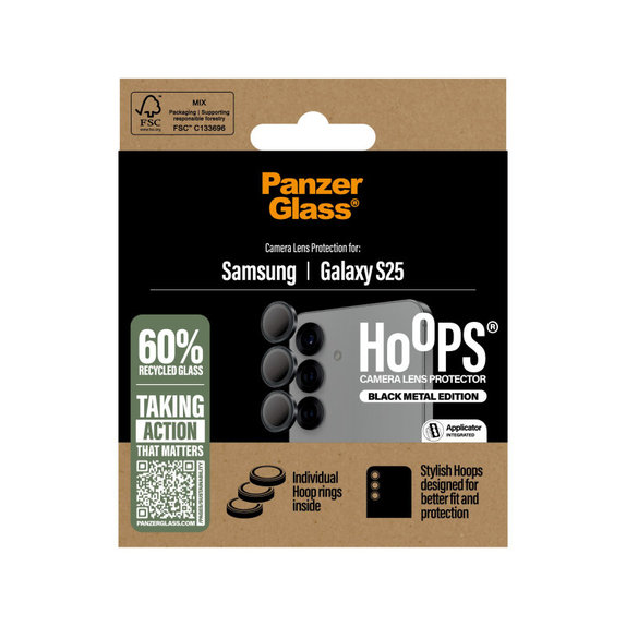Zaštita objektiva kamere Hoops za Samsung S25, Crna, PanzerGlass