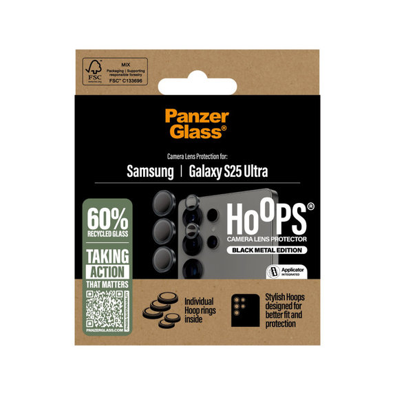 Zaštita objektiva kamere Hoops za Samsung S25 Ultra, Crna, PanzerGlass