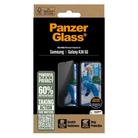Kaljeno staklo UWF Privacy za Samsung Galaxy A36 5G, Prozirna, PanzerGlass