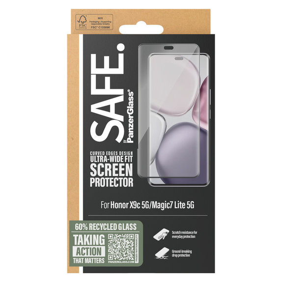 Kaljeno staklo UWF za Honor X9c 5G/Magic7 Lite 5G, Crna, SAFE by PanzerGlass