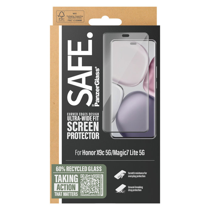 Kaljeno staklo UWF za Honor X9c 5G/Magic7 Lite 5G, Crna, SAFE by PanzerGlass