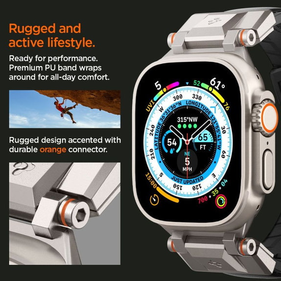 Spigen - Remen Durapro Armor PU za Apple Watch (42, 44, 45, 49mm), crna