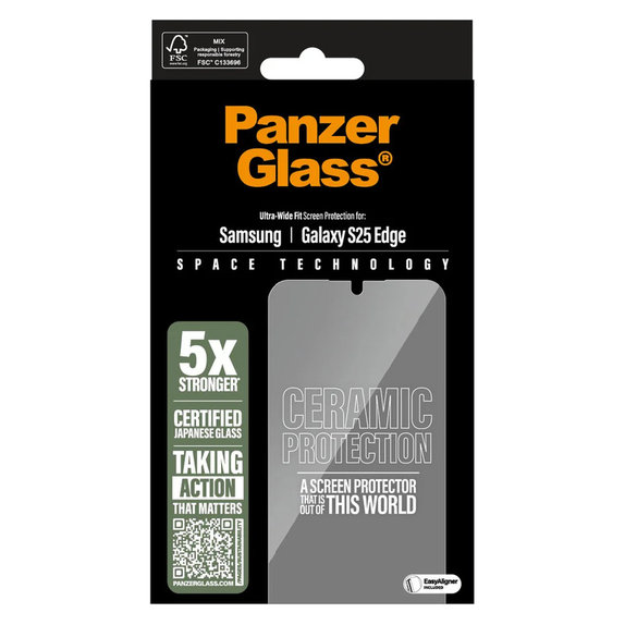 Kaljeno staklo UWF Ceramic s aplikatorom za Samsung Galaxy S25 Edge, Prozirna, PanzerGlass