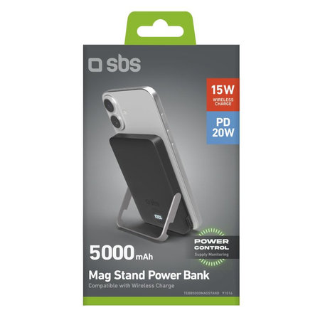 SBS - PowerBank 5000mAh, 20W, Power Delivery, Mag Stand, crna
