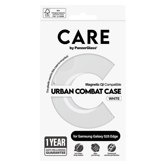 Maska Urban Combat s bijelim QI za Samsung Galaxy S25 Edge, Prozirna, PanzerGlass