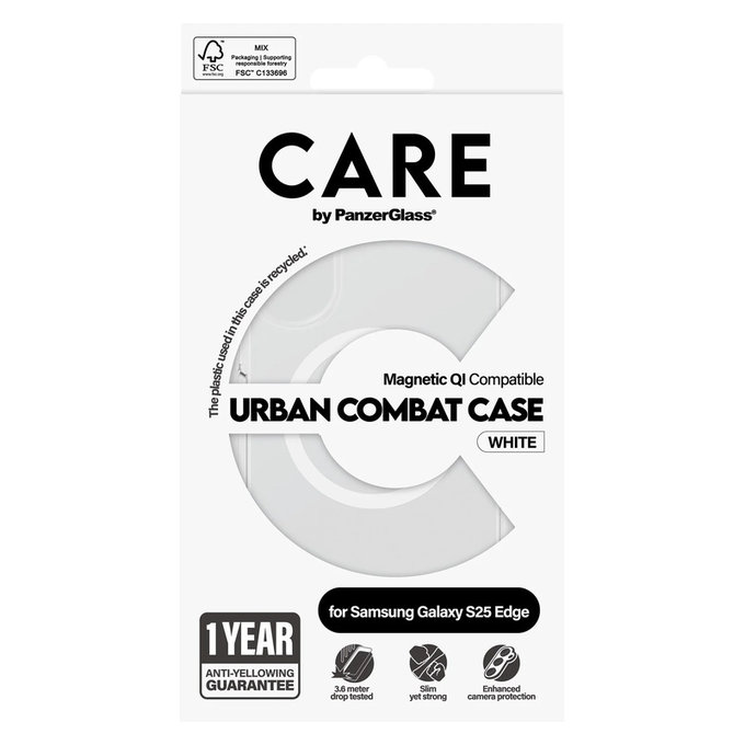 Maska Urban Combat s bijelim QI za Samsung Galaxy S25 Edge, Prozirna, PanzerGlass