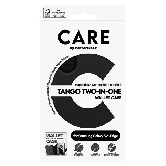 Maska Wallet Tango Two-In-One s QI za Samsung Galaxy S25 Edge, Crna, PanzerGlass