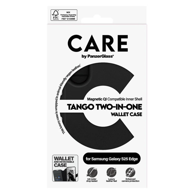 Maska Wallet Tango Two-In-One s QI za Samsung Galaxy S25 Edge, Crna, PanzerGlass