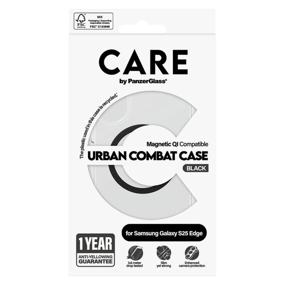 Maska Urban Combat s crnim QI za Samsung Galaxy S25 Edge, Prozirna, PanzerGlass