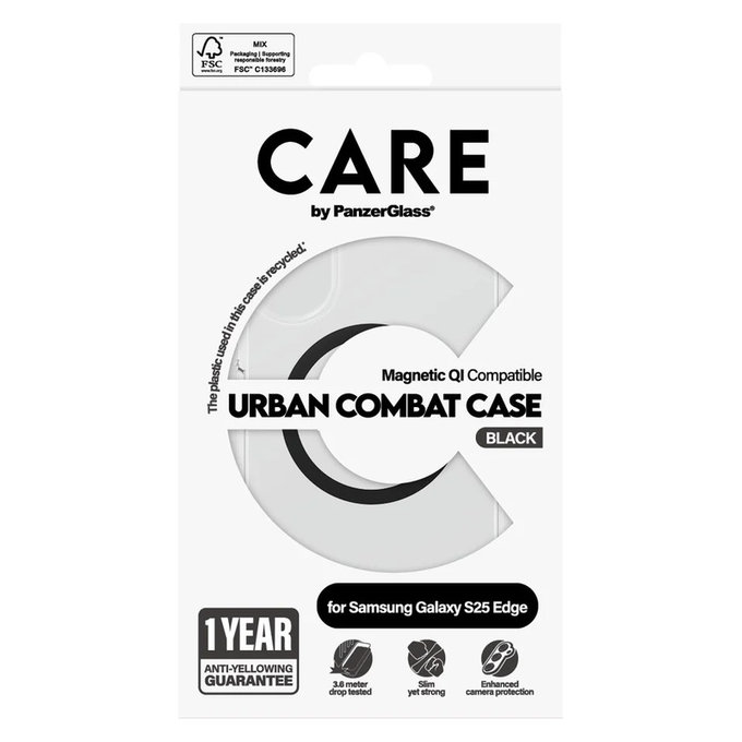 Maska Urban Combat s crnim QI za Samsung Galaxy S25 Edge, Prozirna, PanzerGlass