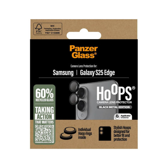 Zaštita objektiva kamere Hoops za Samsung S25 Edge, Crna, PanzerGlass