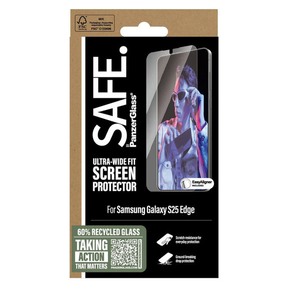 Kaljeno staklo UWF s aplikatorom za Samsung Galaxy S25 Edge, Prozirna, SAFE by PanzerGlass