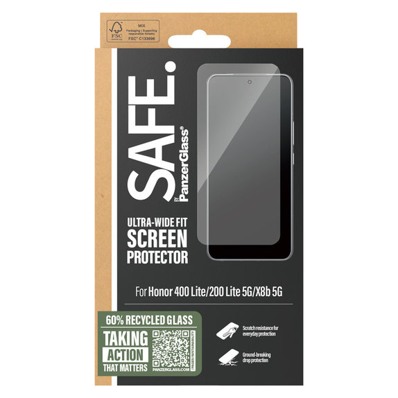 Kaljeno staklo UWF za Honor 400 Lite, Crna, SAFE by PanzerGlass