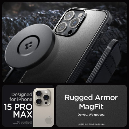 Spigen - Maska Rugged Armor s MagSafe za iPhone 15 Pro Max, Matte Black
