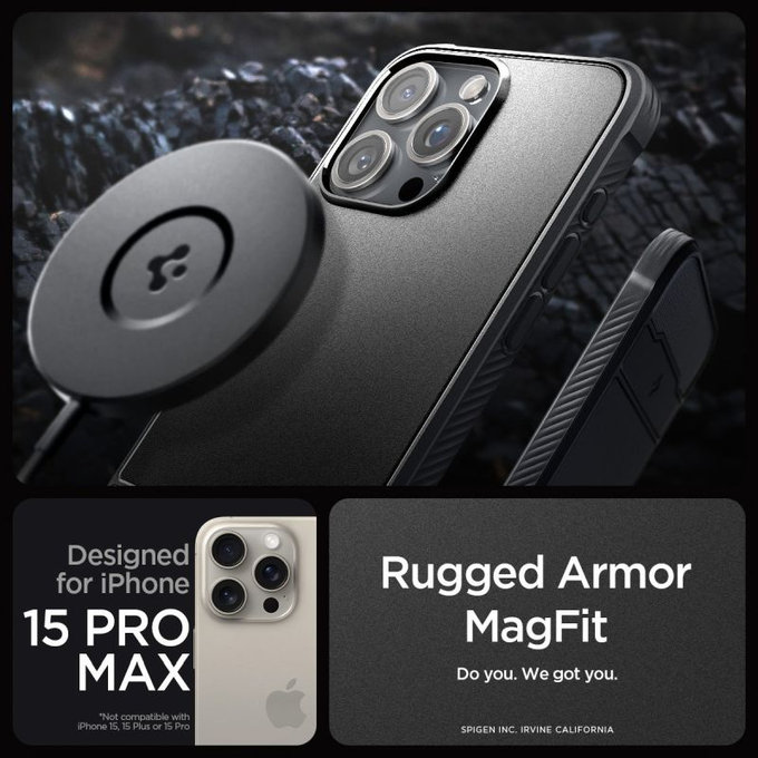 Spigen - Maska Rugged Armor s MagSafe za iPhone 15 Pro Max, Matte Black
