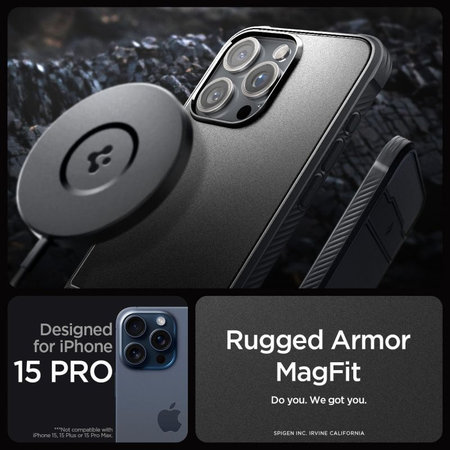 Spigen - Maska Rugged Armor s MagSafe za iPhone 15 Pro, Matte Black