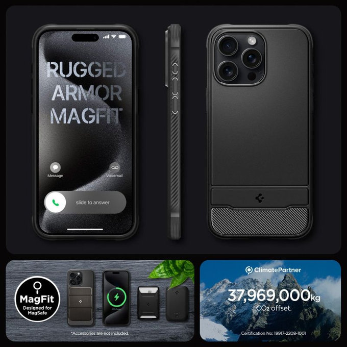 Spigen - Maska Rugged Armor s MagSafe za iPhone 15 Pro, Matte Black