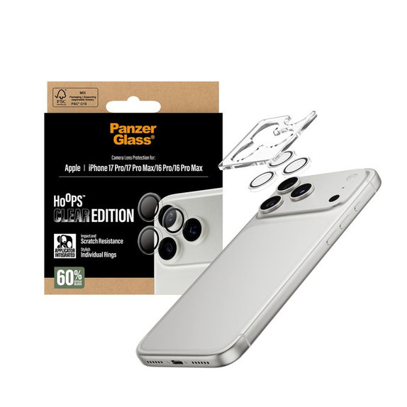 Zaštita objektiva Hoops za iPhone 17 Pro Max/17 Pro/16 Pro Max/16 Pro, prozirna, PanzerGlass