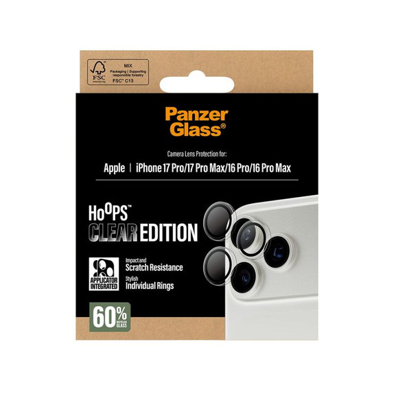 Zaštita objektiva Hoops za iPhone 17 Pro Max/17 Pro/16 Pro Max/16 Pro, prozirna, PanzerGlass