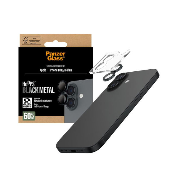 Zaštita objektiva Hoops za iPhone 17/16 Plus/16, crna, PanzerGlass