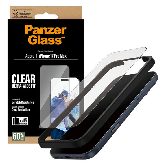 UWF kaljeno staklo s aplikatorom za iPhone 17 Pro Max, Crna, PanzerGlass