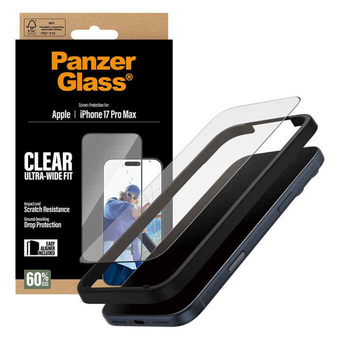UWF kaljeno staklo s aplikatorom za iPhone 17 Pro Max, Crna, PanzerGlass