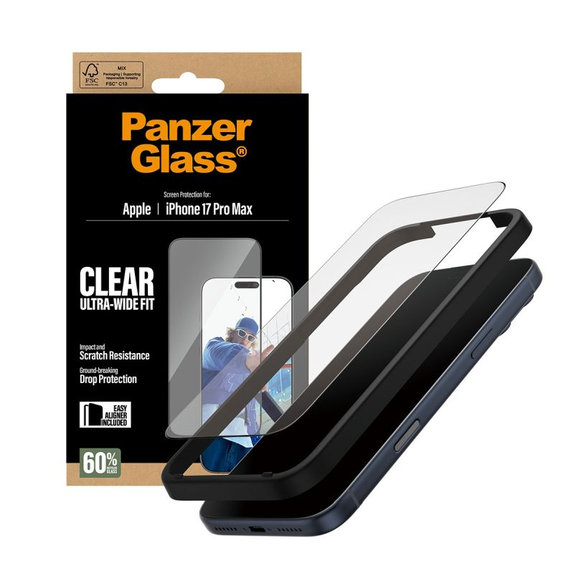 UWF kaljeno staklo s aplikatorom za iPhone 17 Pro Max, Crna, PanzerGlass