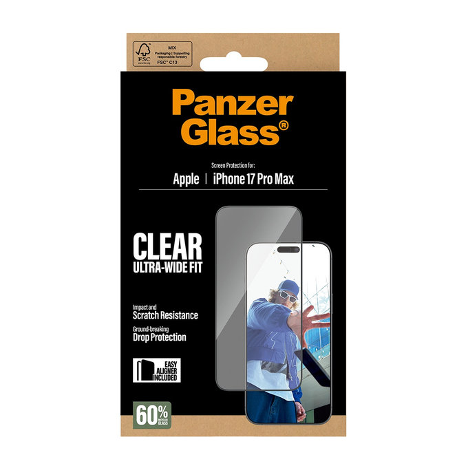 UWF kaljeno staklo s aplikatorom za iPhone 17 Pro Max, Crna, PanzerGlass
