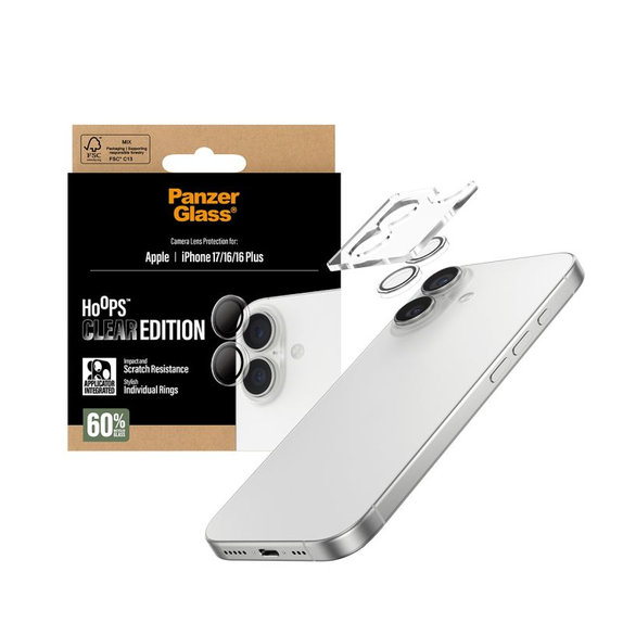 PanzerGlass - Zaštitni poklopac za objektiv kamere Hoops za iPhone 16, 16 Plus, 17, prozirna
