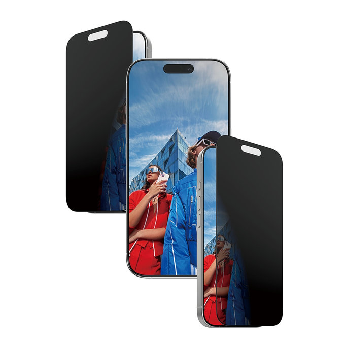 UWF 2-Way Privacy kaljeno staklo s Fastfit za iPhone 17/16 Pro, Crna, PanzerGlass