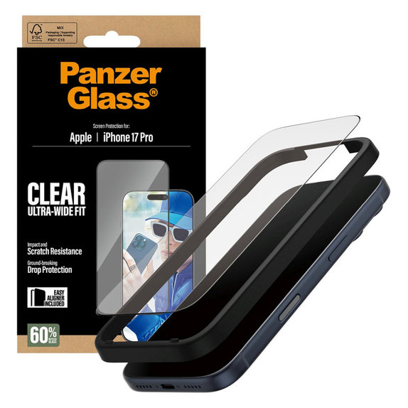 UWF kaljeno staklo s aplikatorom za iPhone 17 Pro, Crna, PanzerGlass