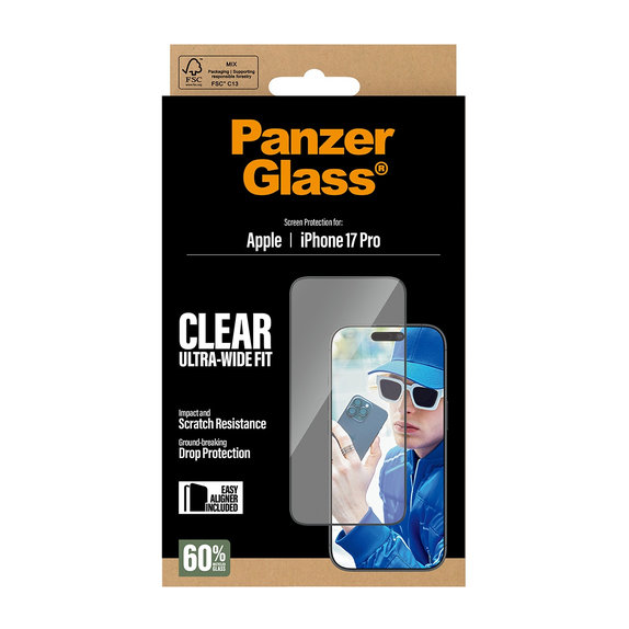 UWF kaljeno staklo s aplikatorom za iPhone 17 Pro, Crna, PanzerGlass