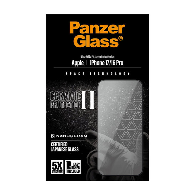 UWF Ceramic II kaljeno staklo s Fastfit za iPhone 17/16 Pro, Crna, PanzerGlass