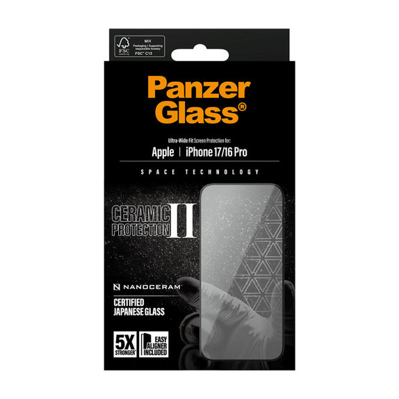 UWF Ceramic II kaljeno staklo s Fastfit za iPhone 17/16 Pro, Crna, PanzerGlass