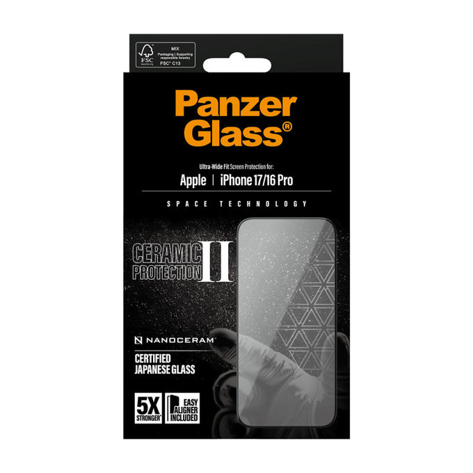 UWF Ceramic II kaljeno staklo s Fastfit za iPhone 17/16 Pro, Crna, PanzerGlass
