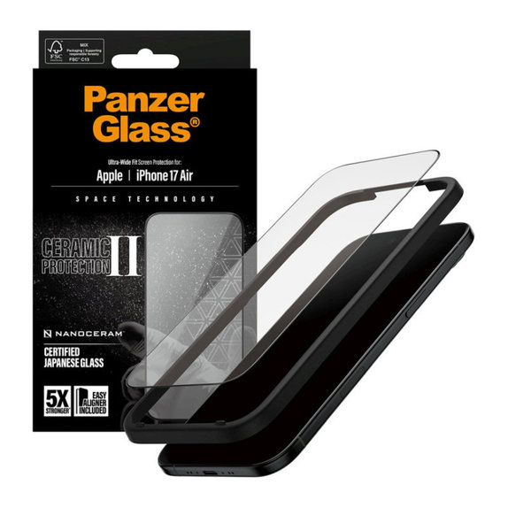 Kaljeno staklo UWF Ceramic II s aplikatorom za iPhone 17 Air, Crna, PanzerGlass