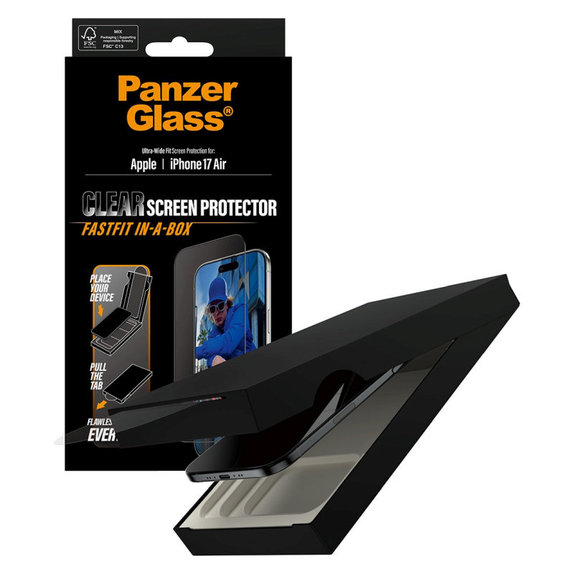 Kaljeno staklo UWF s Fastfit za iPhone 17 Air, Crna, PanzerGlass