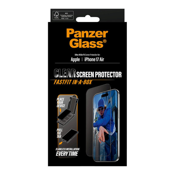 Kaljeno staklo UWF s Fastfit za iPhone 17 Air, Crna, PanzerGlass